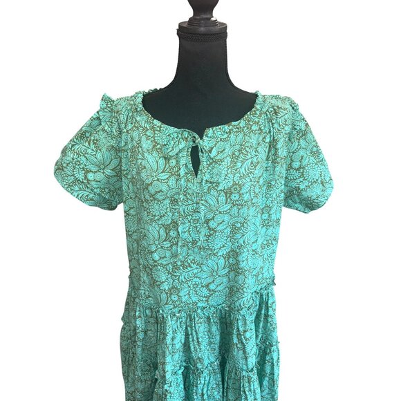 NWOT Sundance Cressida Green Floral Tiered Midi Dress S/S Cottage Core Boho - Picture 4 of 10
